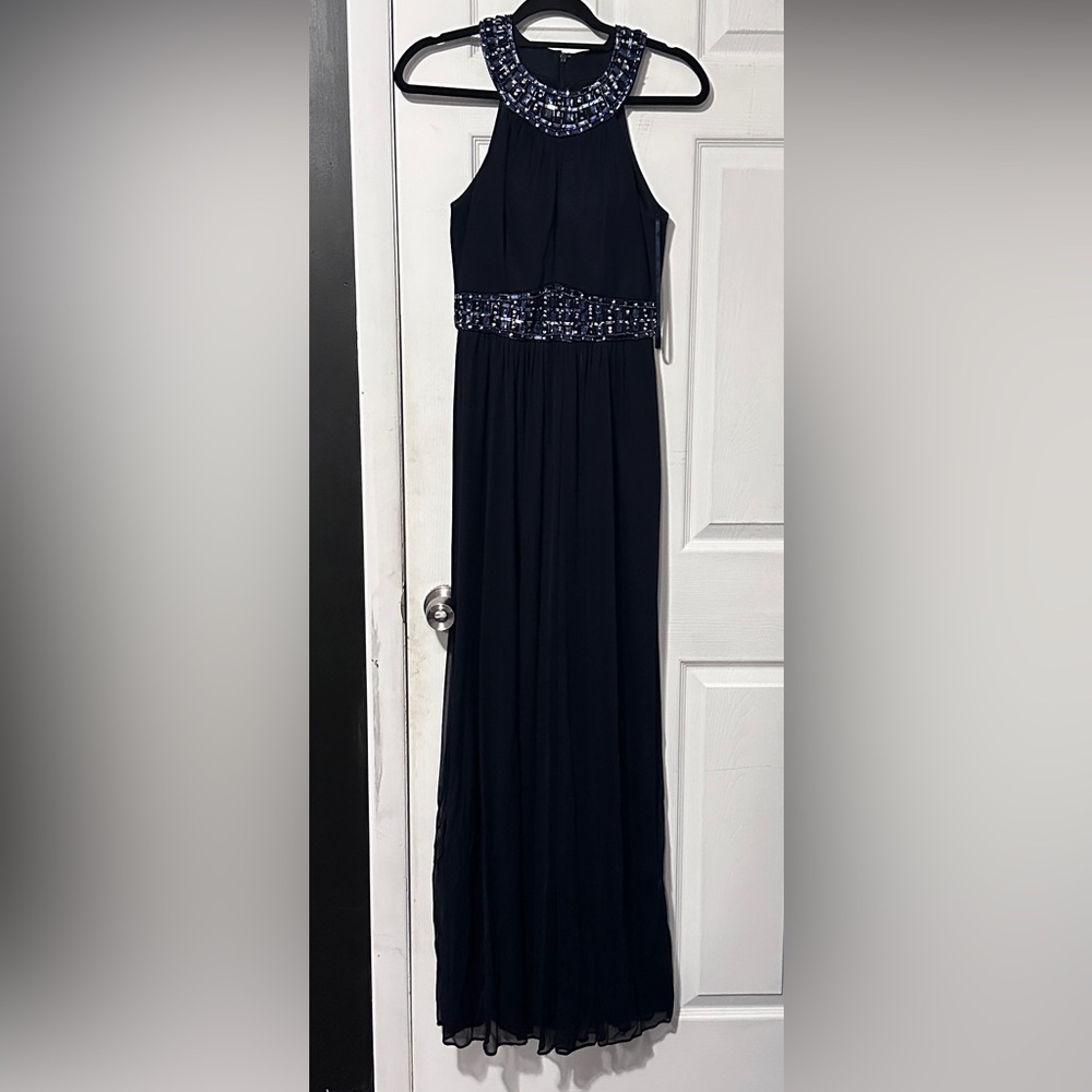Patra Black Beaded Halter Prom Dress
